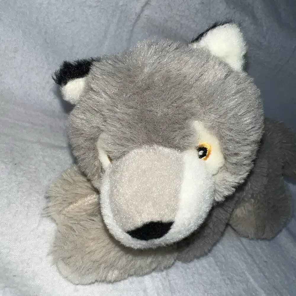 WILD REPUBLIC EcoKins Mini Wolf Stuffed Animal‎ 8 inch Plush Laying CLEAN